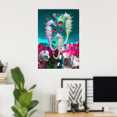 シーホース、ピンクティール（緑がかった色）ブルー真珠の母 ポスター (ホームオフィス)