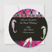 シーホース、ピンクヌカービーチ結婚式モノグラム 招待状 (裏面)