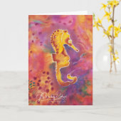 シーホース;手打ちシルクデザインの複製。 カード (黄色い花)