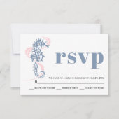 シーホース、海藻ほこりっぽいブルー、赤面ビーチ結婚式 出欠カード (正面)