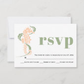 シーホース、海藻セージ緑、桃のビーチ結婚式 出欠カード (正面)