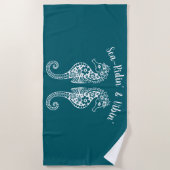 シーホース – 漁師コア – ハワイアン – 熱帯 – ティール(緑がかった色) ビーチタオル (正面)