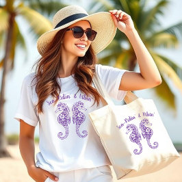 シーホース – 漁師コア – ハワイアン – 熱帯 – 紫 ラージトートバッグ