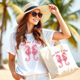 シーホース – 漁師コア – ハワイアン – 熱帯 – 赤 ラージトートバッグ