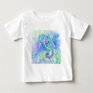 シーホース – 素晴らしい水中ライフ – スケッチ- ベビーTシャツ