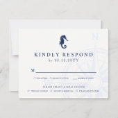 シーホース |航海のテーマの結婚式RSVPの食事 出欠カード (正面)