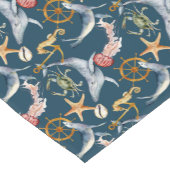 シーホース、船車、クジラ、カニ、ヒトデ青 ショートテーブルランナー (コーナー)