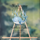 シーボーイウェルカムサインの下の青いクジラ アクリルサイン (ニュートラル)