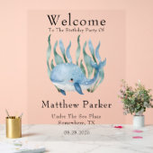 シーボーイウェルカムサインの下の青いクジラ アクリルサイン (ウェディング)