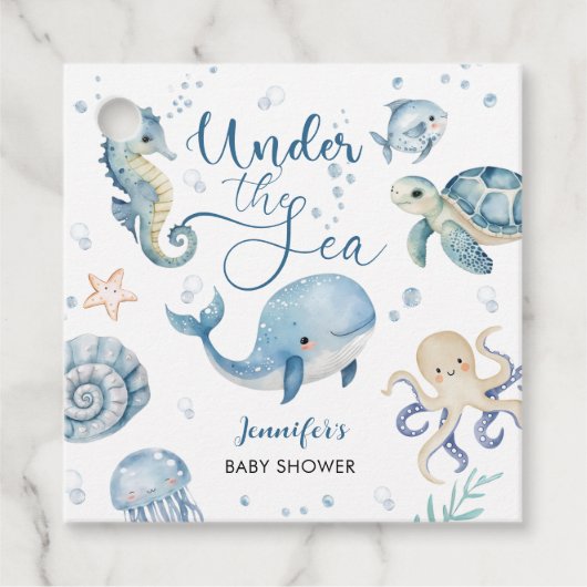 シーボーイウォーターカラーベビーシャワーメッセージカード フェイバータグ (正面)