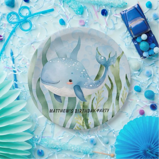 シーボーイ誕生日パーティーの下のブルーホエールズ ペーパープレート (パーティー)