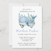 シーボーイ誕生日パーティーの下のブルーホエールズ 招待状 (正面)