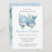 シーボーイ誕生日パーティーの下のブルーホエールズ 招待状 (正面/裏面)