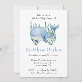 シーボーイ誕生日パーティーの下のブルーホエールズ 招待状