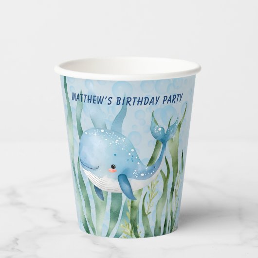 シーボーイ誕生日パーティーの下のブルーホエールズ 紙コップ (正面)