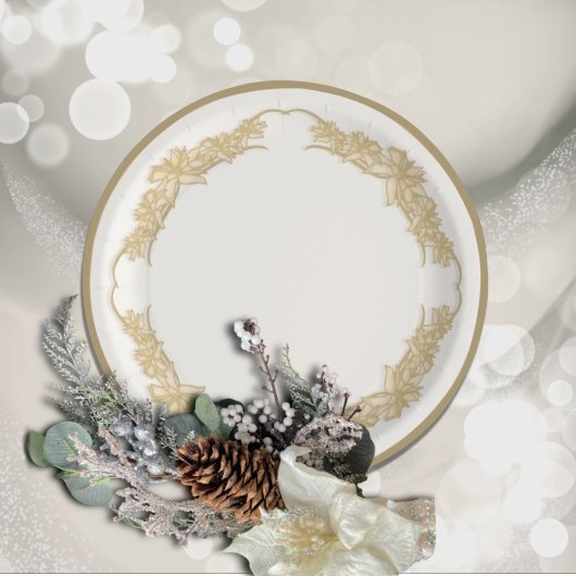 シーポインセティアレースホワイト紙プレート ペーパープレート