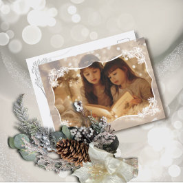 シーポインセティアレース花模様ホリデーポストカード シーズンポストカード