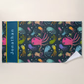 シーマリンライフの下でパーソナライズ濃いバックグロ ビーチタオル (正面)