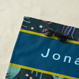 シーマリンライフの下でパーソナライズ濃いバックグロ ビーチタオル