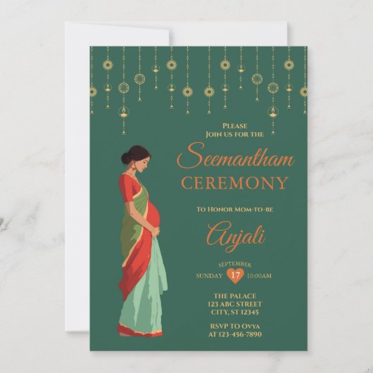 シーマンサム式伝統的インディアンベビーシャワー 招待状 (正面)