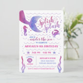 シーマーメイドの下のピンクの水色誕生日 招待状 (スタンド正面)