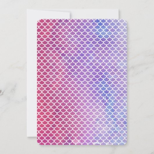 シーマーメイドの下のピンクの水色誕生日 招待状 (裏面)