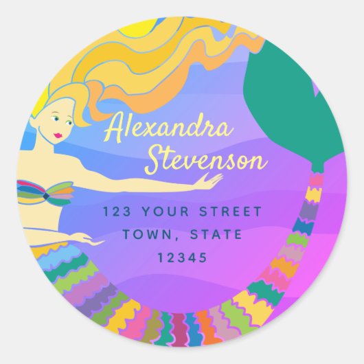 シーマーメイドカラフル差出人住所 ラウンドシール (正面)