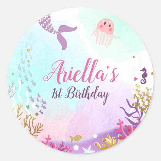 シーマーメイドステッカーの下の封筒用シールピンク ラウンドシール (正面)