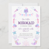 シーマーメイドパープルピンクガールズバースデーパーティー 招待状 (正面)