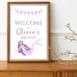 シーマーメイドパープルピンクガールズ誕生日へようこそ ポスター