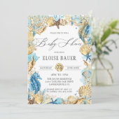 シーマーメイドベビーシャワーブルー金ゴールド 招待状 (スタンド正面)
