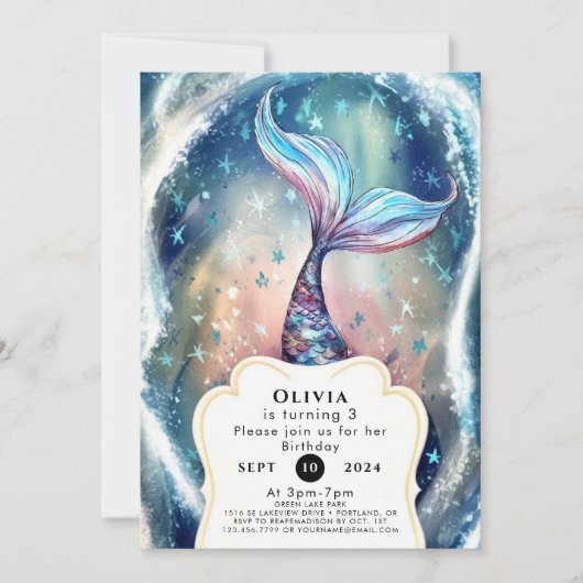 シーマーメイド誕生日の下で魅惑 招待状 (正面)