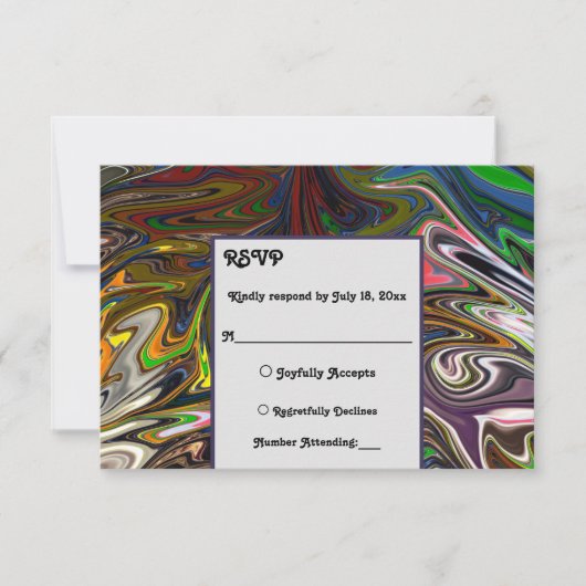 シームエレガントレスモダン抽象芸術カラフル結婚の 出欠カード (正面)