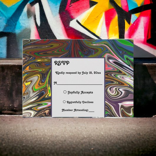 シームエレガントレスモダン抽象芸術カラフル結婚の 出欠カード