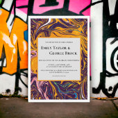 シームモダンレス抽象芸術の波状お洒落結婚の 招待状