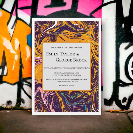 シームモダンレス抽象芸術の波状お洒落結婚の 招待状