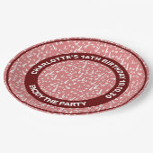 シームレおもしろいームパターンアラカダブラ白オンピンク ペーパープレート (アングル)