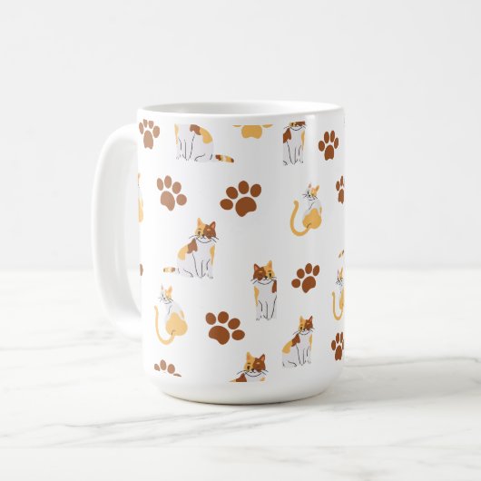 シームレよくはしゃぐス猫パターン – かわいい漫画子猫 コーヒーマグカップ (正面左)