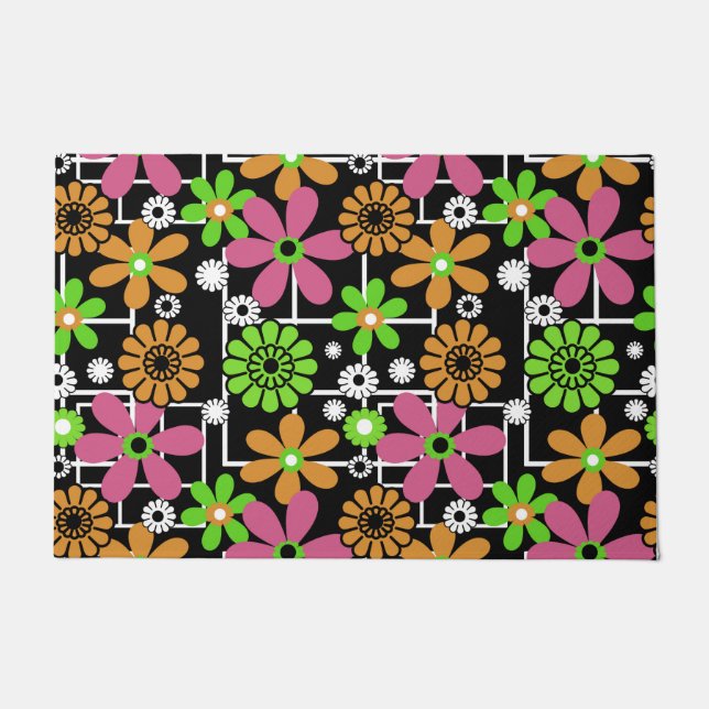 シームレスかわいい子供のフローラデザインおもしろい漫画のフロー ドアマット (正面)