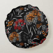 シームレスかわいい小さな花の花柄ブラックv ラウンドクッション (裏面)