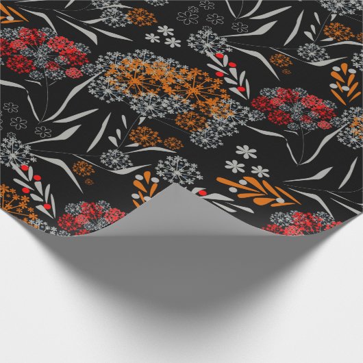 シームレスかわいい小さな花の花柄ブラックv ラッピングペーパー (角)