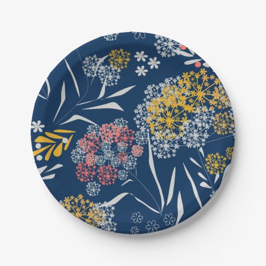 シームレスかわいい小さな花の花柄navy vi ペーパープレート (正面)
