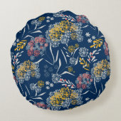 シームレスかわいい小さな花の花柄navy vi ラウンドクッション (裏面)