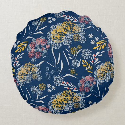 シームレスかわいい小さな花の花柄navy vi ラウンドクッション (裏面)