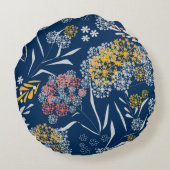 シームレスかわいい小さな花の花柄navy vi ラウンドクッション (裏面)
