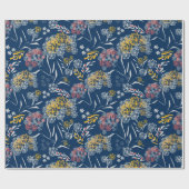 シームレスかわいい小さな花の花柄navy vi ラッピングペーパー (フラット)