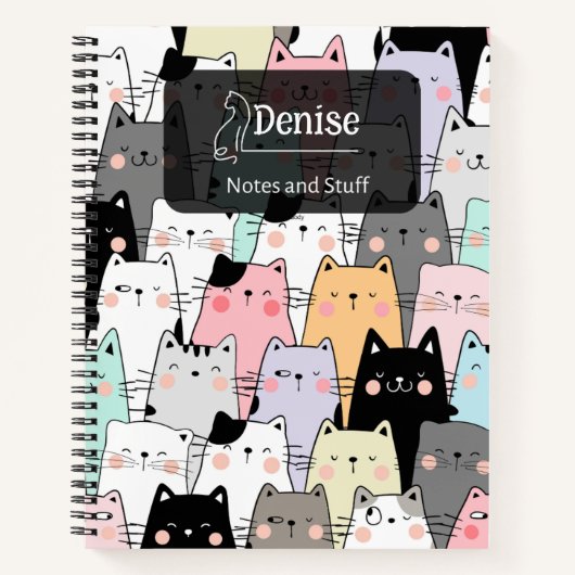 シームレスかわいい猫イラストレーションスパイラルノート ノートブック (正面)