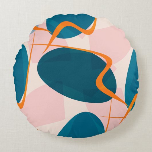 シームレスで明るい抽象芸術形状と2つのパターン ラウンドクッション (正面)