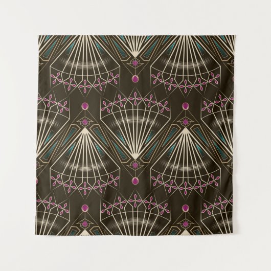 シームレスで美しいアンティークアートデコのパターンまたは名前 タペストリー (正面)