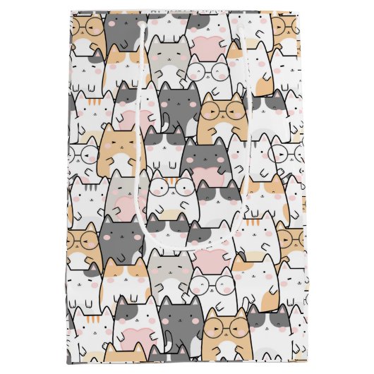 シームレスなかわいいかわいい猫の柄 ミディアムペーパーバッグ (裏面)
